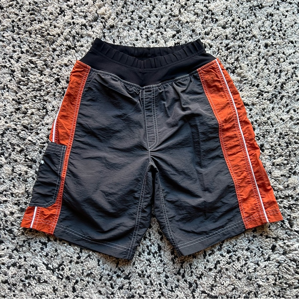 Bomber Gear Shorts Neoprene Nylon Stretch Waist Grey Orange Men’s Size Small